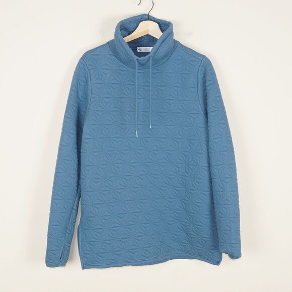 Carve Designs Quilted Milford Blue High Neck Tunic Sweater Thumbholes Womens S - Picture 1 of 9
